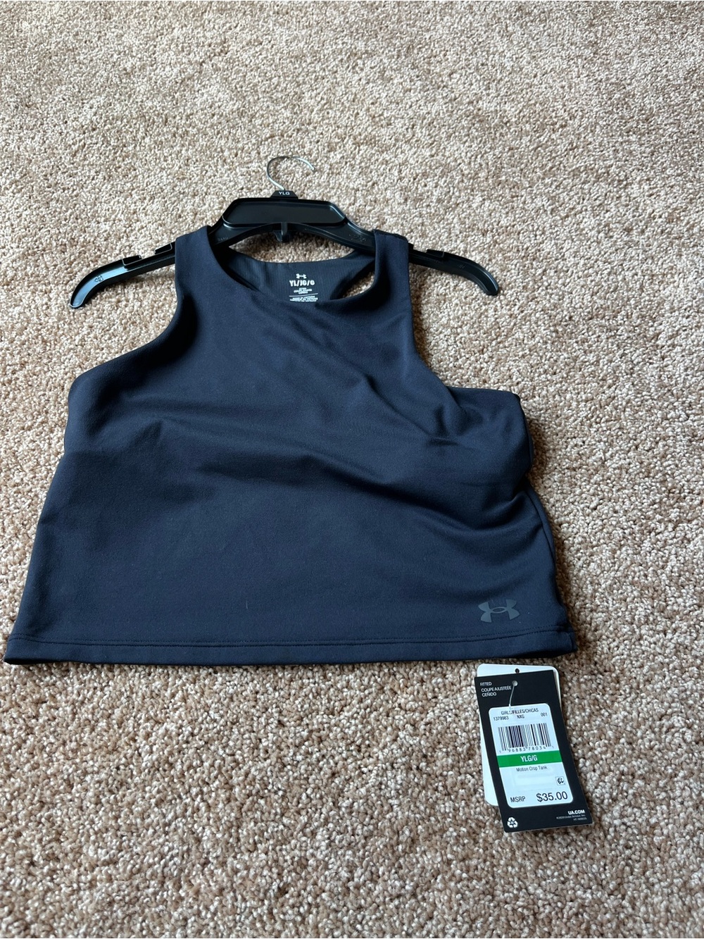 Under Armour youth size large Black Athletic Crop Tank Top NWT